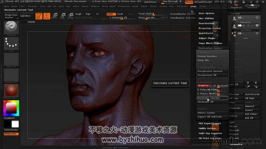 ZBrush 人物头部4R7自动拓扑技术视频教程