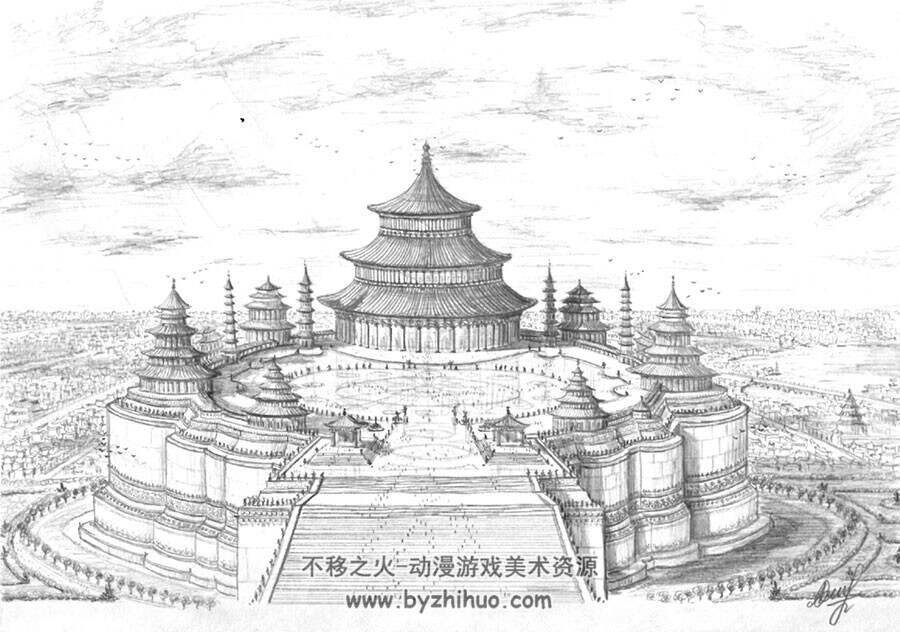 中式古代场景线稿图集分享参考 86P