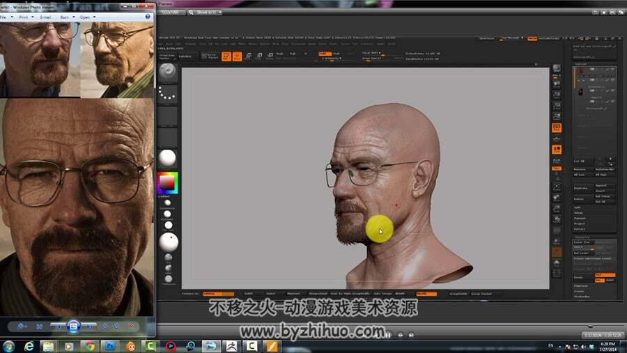 ZBrush 细化雕刻绝命毒师角色头部视频教程