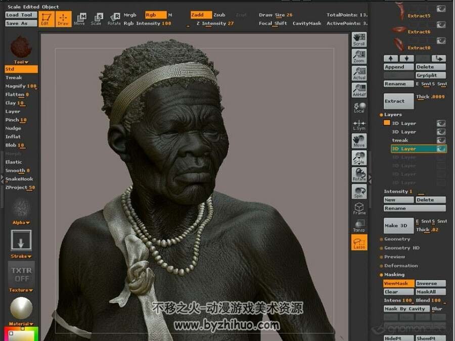 ZBrush 非洲老年妇女模型雕刻视频教程
