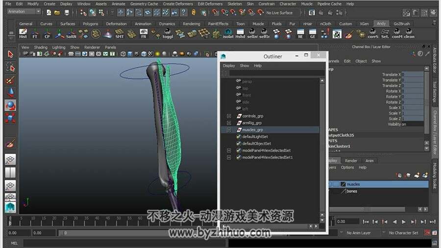 MAYA 手臂骨骼肌肉建模绑定动画视频教程