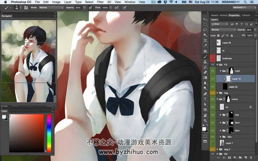 清新校服背书包的短发学生绘制视频教程
