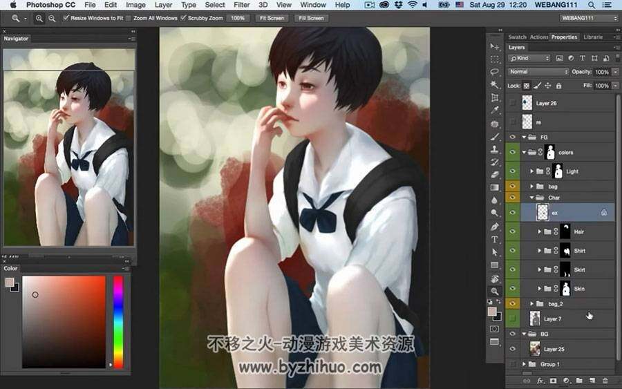清新校服背书包的短发学生绘制视频教程