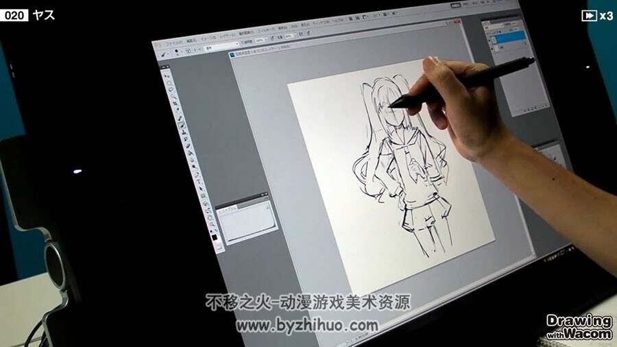 日系二次元校服双马尾美少女绘画过程视频