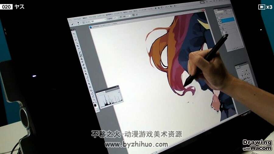 日系二次元校服双马尾美少女绘画过程视频