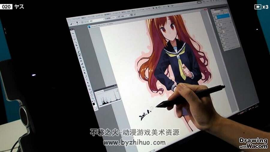 日系二次元校服双马尾美少女绘画过程视频