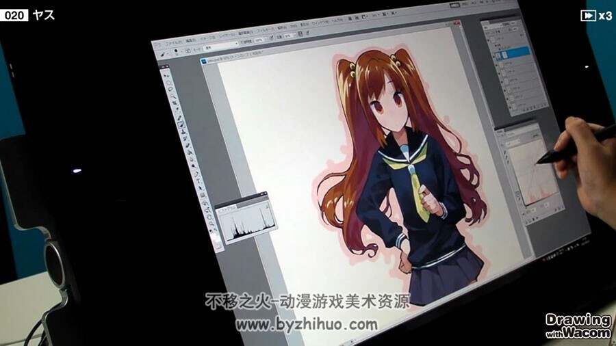 日系二次元校服双马尾美少女绘画过程视频