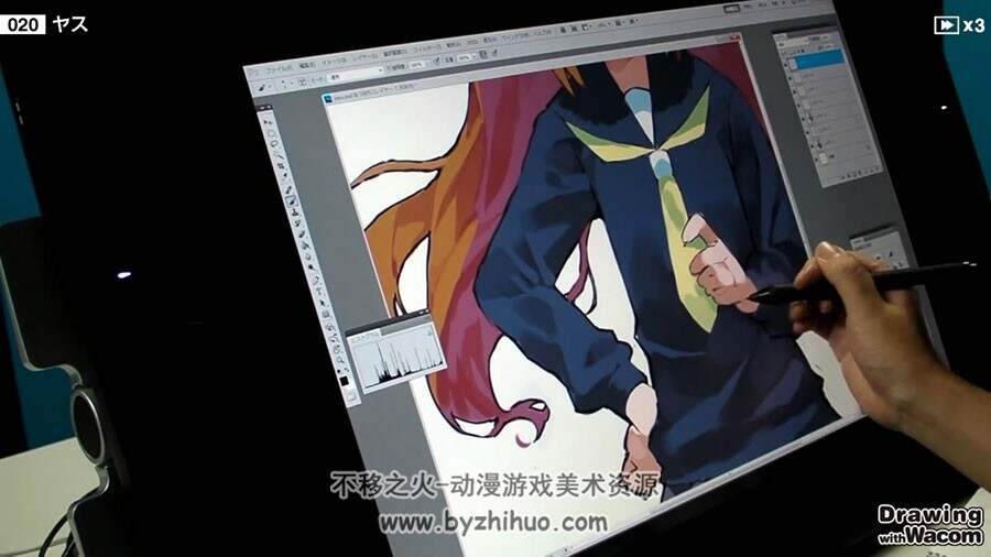 日系二次元校服双马尾美少女绘画过程视频