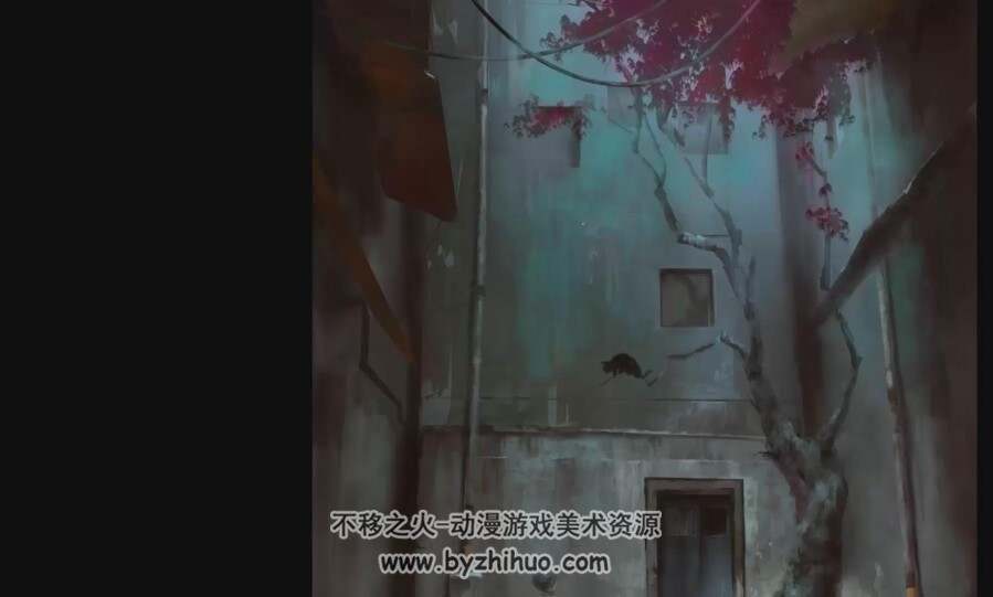 二次元致郁系画风场景绘制视频教程 附PSD文件和笔刷