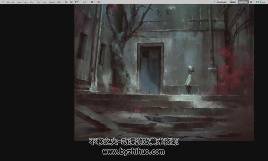 二次元致郁系画风场景绘制视频教程 附PSD文件和笔刷