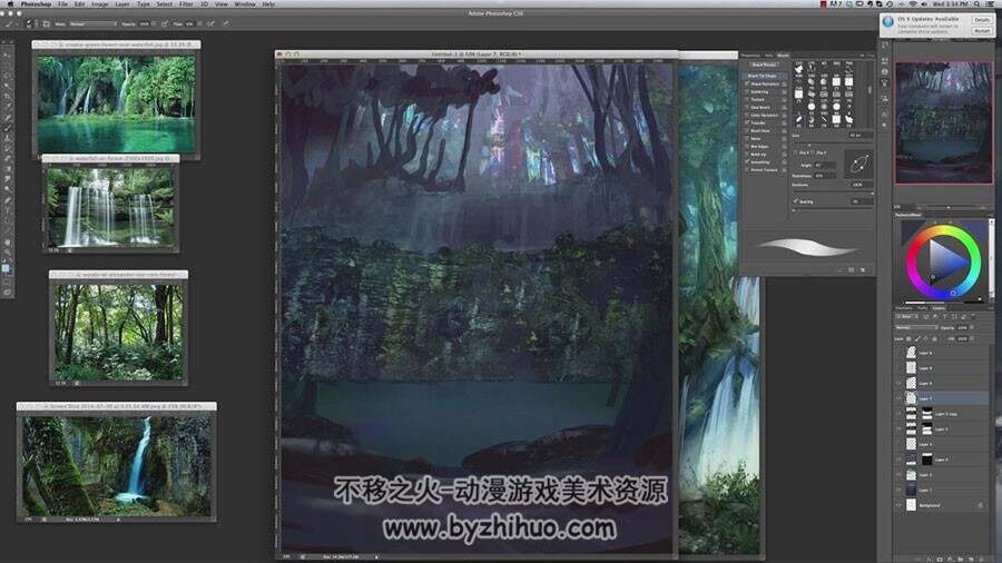 魔幻风格森林溪涧概念场景绘画视频教程