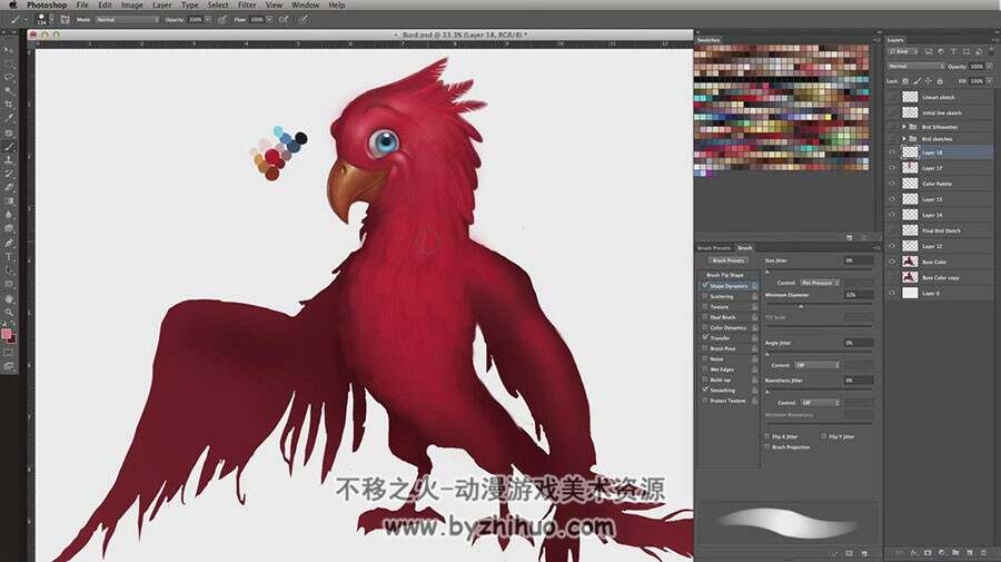 迪士尼卡通风红色鹦鹉绘制视频教程