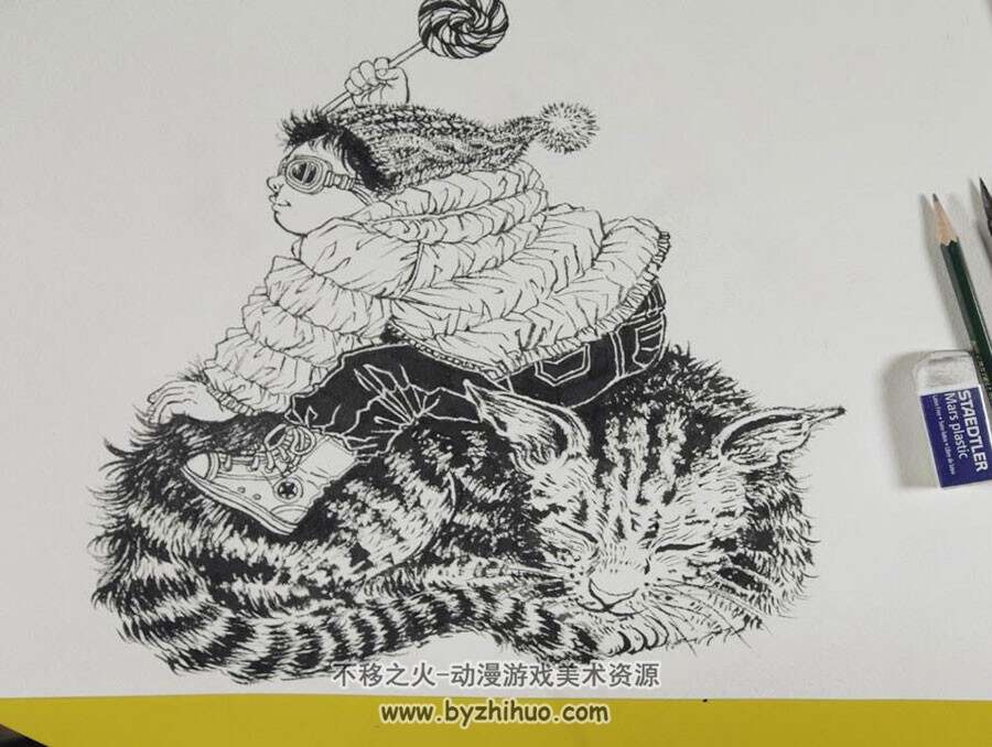 东方传统绘画工具绘制黑白商业插画视频讲解教程