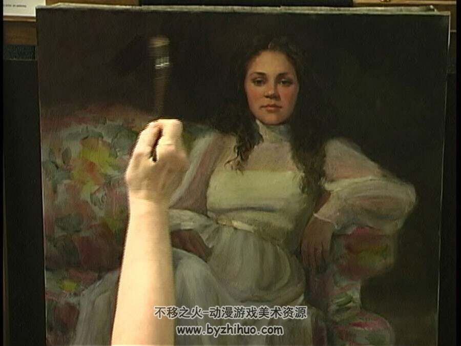 外国女讲师 白衣女子肖像油画绘画视频教学