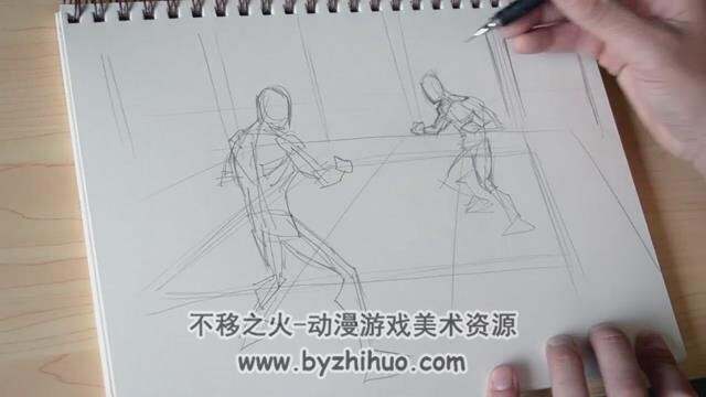 超级英雄动作角色手绘插画黑白线稿视频过程