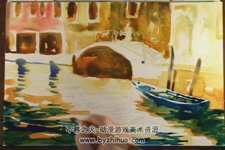 水彩画 威尼斯水城之桥完整绘画视频过程