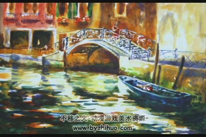 水彩画 威尼斯水城之桥完整绘画视频过程