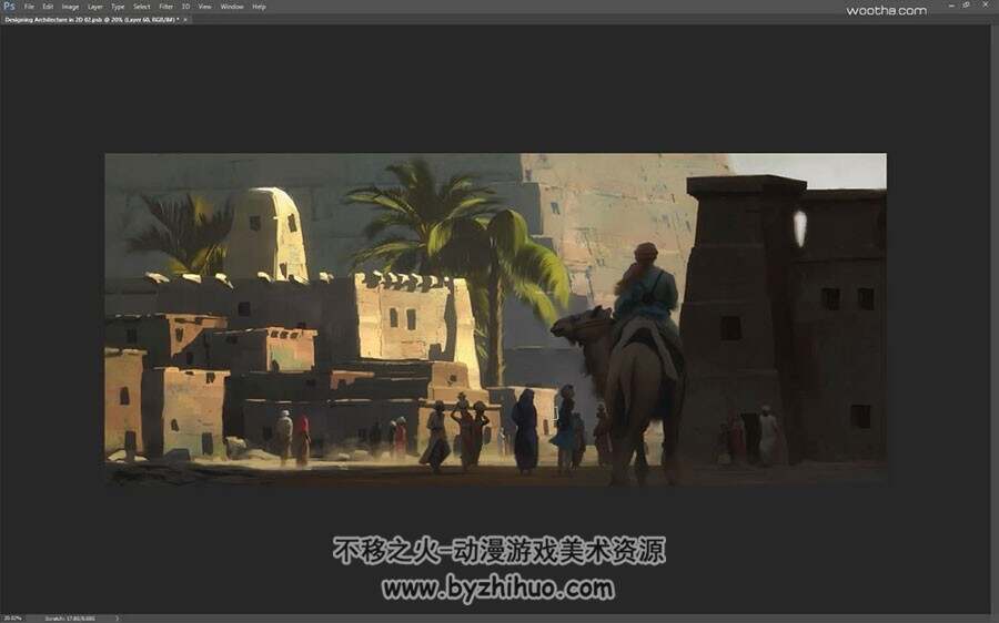 沙漠阿拉伯风格场景CG插画绘画视频教程 附PSD文件和笔刷