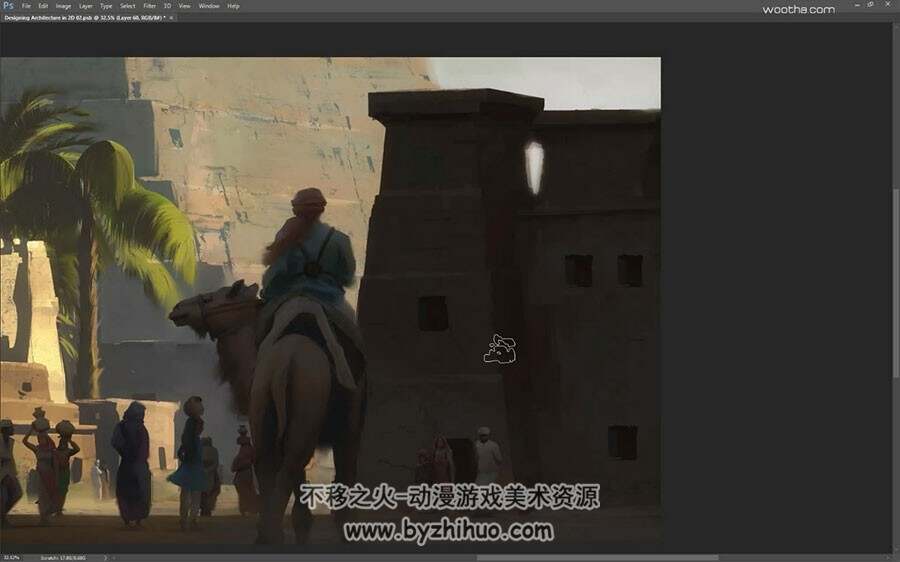 沙漠阿拉伯风格场景CG插画绘画视频教程 附PSD文件和笔刷
