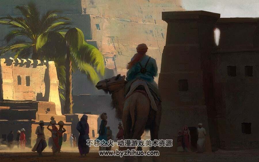 沙漠阿拉伯风格场景CG插画绘画视频教程 附PSD文件和笔刷