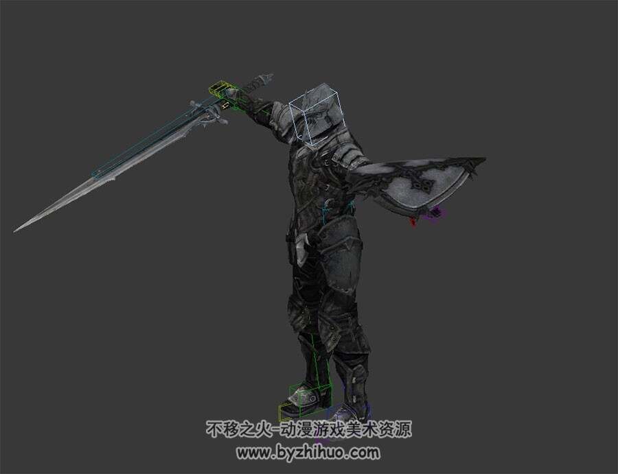 次世代 面具铠甲剑盾战士 有绑定的3D模型