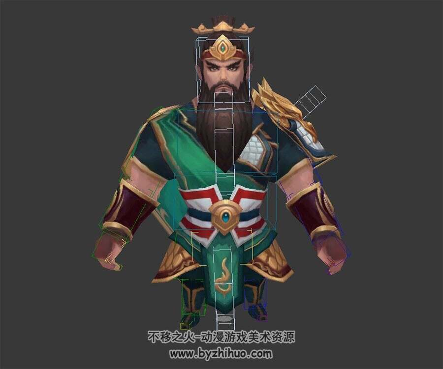 Q版卡通古代武将关羽关云长 含骨骼绑定 3D模型