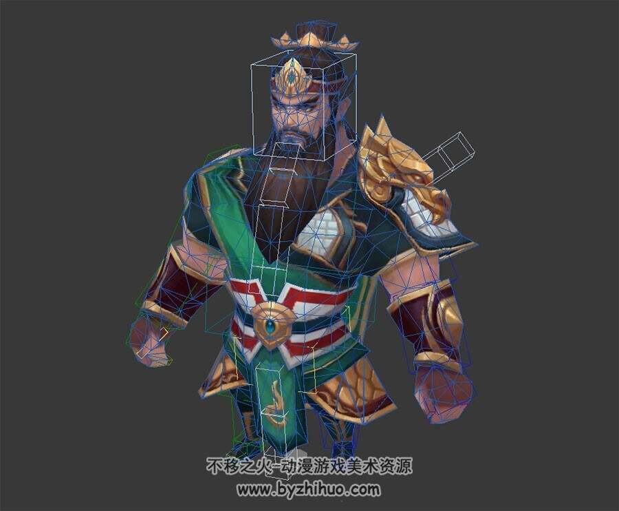 Q版卡通古代武将关羽关云长 含骨骼绑定 3D模型