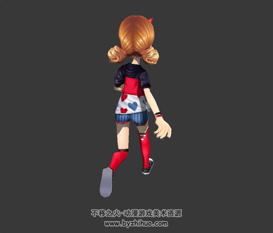 卡通风格 可爱的女孩 3D模型带骨骼绑定和动画