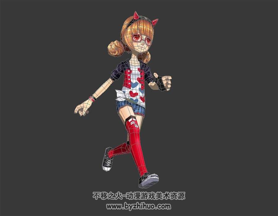 卡通风格 可爱的女孩 3D模型带骨骼绑定和动画