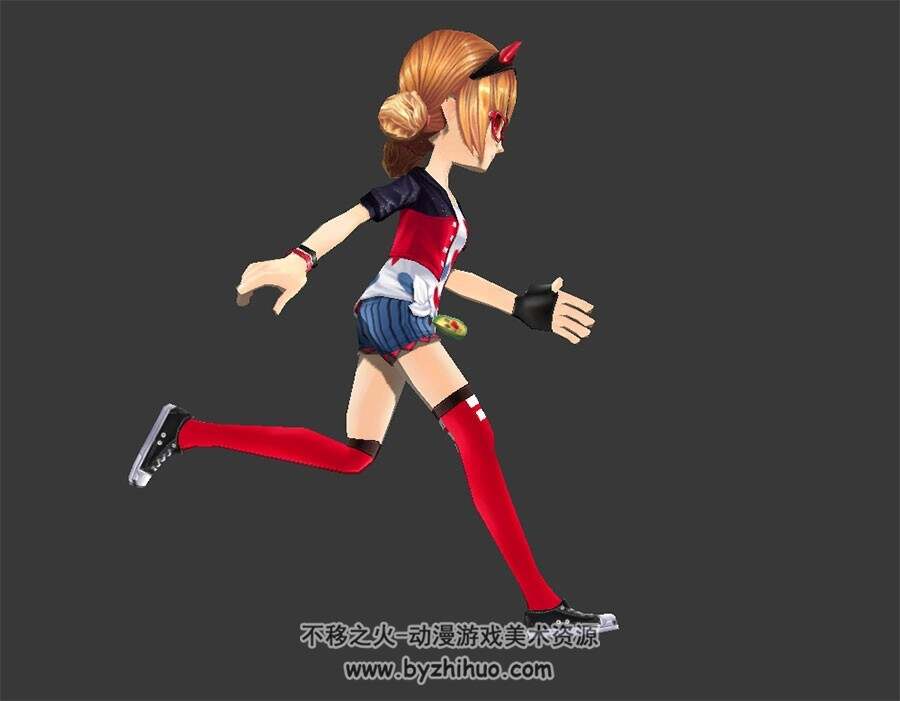 卡通风格 可爱的女孩 3D模型带骨骼绑定和动画