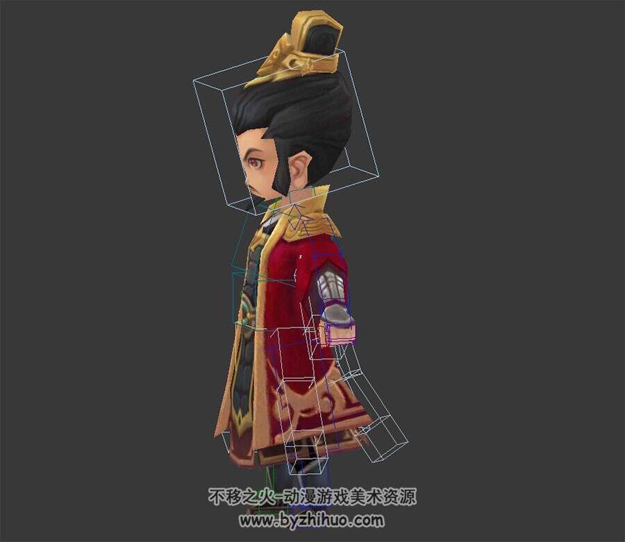 Q版卡通古代武将君主刘备 含骨骼绑定 3D模型