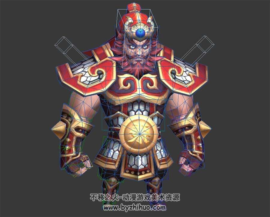 Q版卡通 中国古代三国武将张飞 3D模型 有绑定骨骼