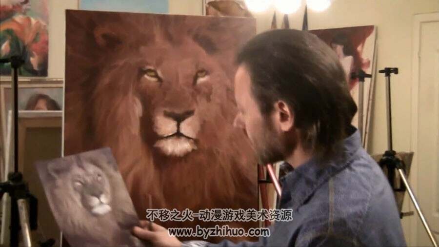 外国画家 狮子油画绘画教学视频