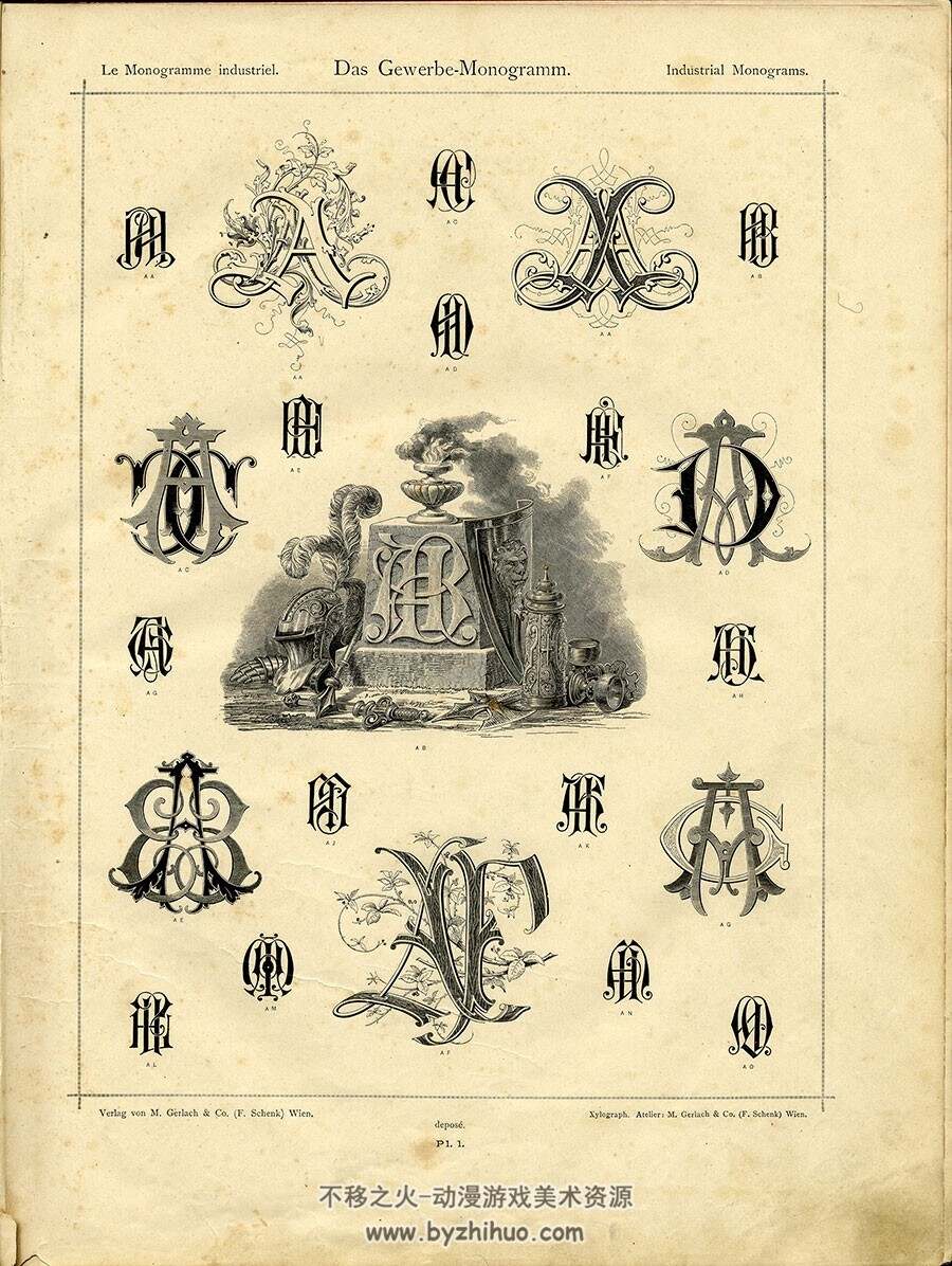 Industrial Monograms (1881) 欧洲风格纹章字体 119P