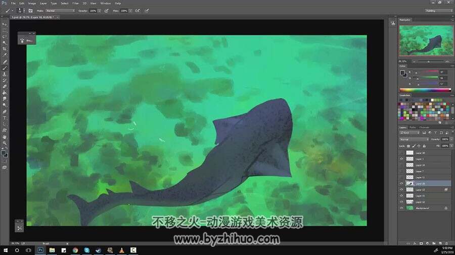 插画师Atey Ghailan 浅海钓鲨鱼绘制视频教程 2018年3月