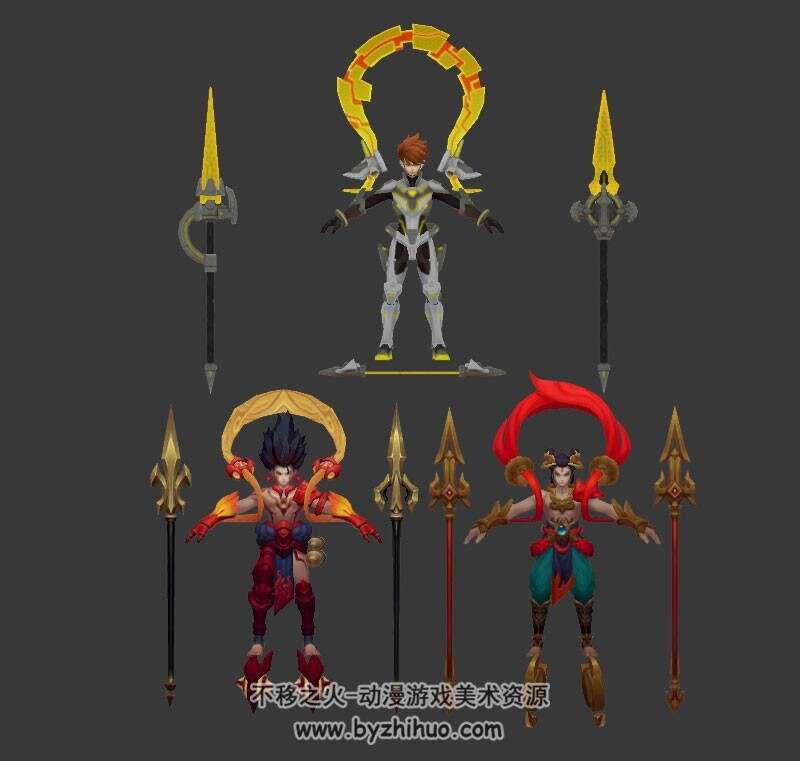 王者荣耀哪吒逐梦之翼三太子桀骜炎枪三款皮肤3d模型