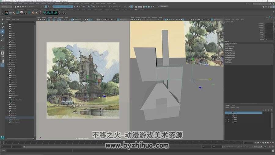 3D模型 卡通木楼从建模雕刻到贴图绘制灯光渲染视频教程