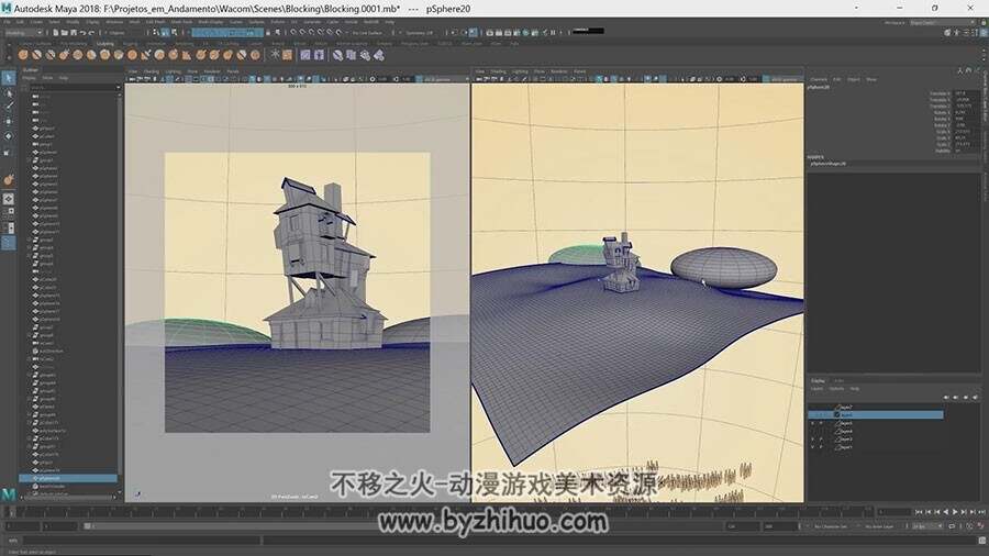 3D模型 卡通木楼从建模雕刻到贴图绘制灯光渲染视频教程
