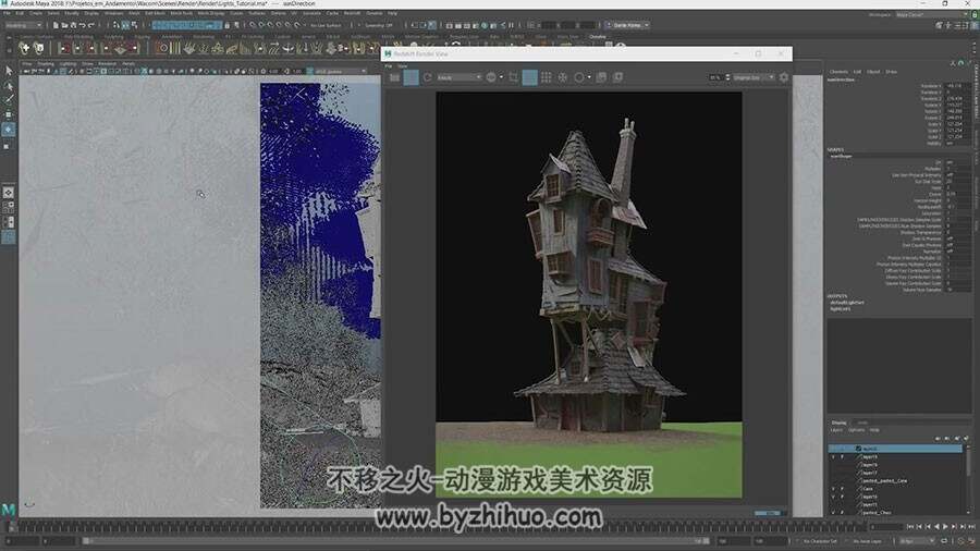 3D模型 卡通木楼从建模雕刻到贴图绘制灯光渲染视频教程