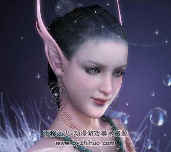 韩国魔幻风精灵耳 美女头部 3D模型 四边面高模