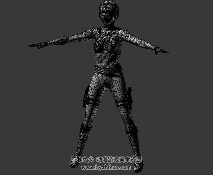 头盔紧身衣 科幻女战士角色3D模型 四边面高模