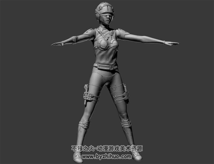 头盔紧身衣 科幻女战士角色3D模型 四边面高模