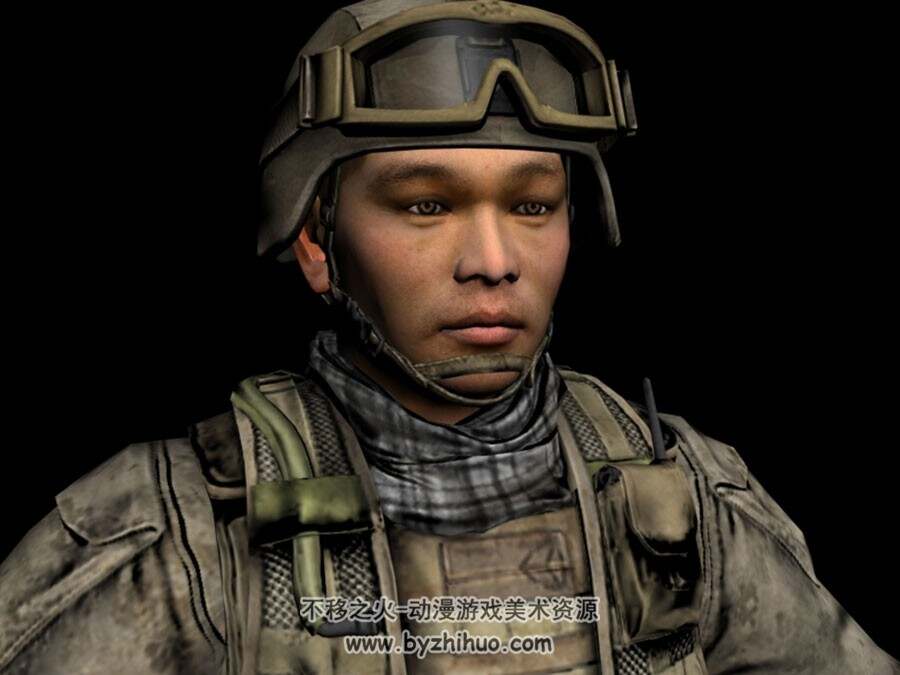 次世代 亚裔士兵军人角色 3D模型 四边面高模 有绑定