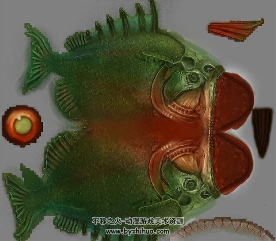 绿豆蝇色的食人鱼一只 3D模型