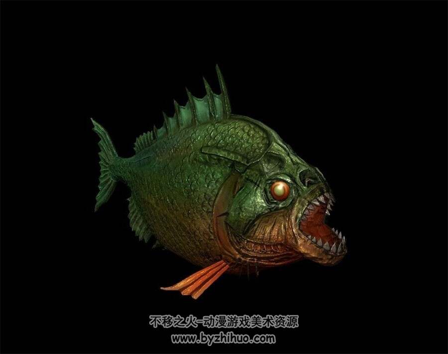 绿豆蝇色的食人鱼一只 3D模型