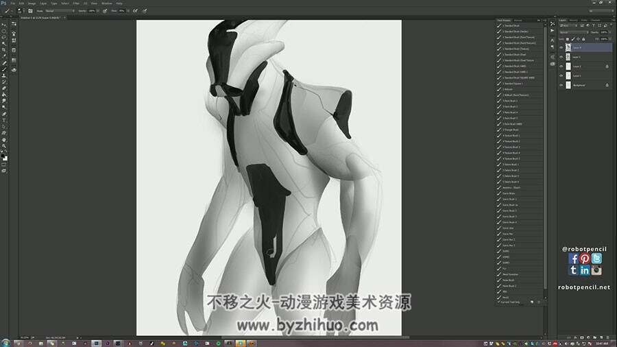 概念设计Anthony Jones超酷机械人绘制视频教程 附PSD和笔刷