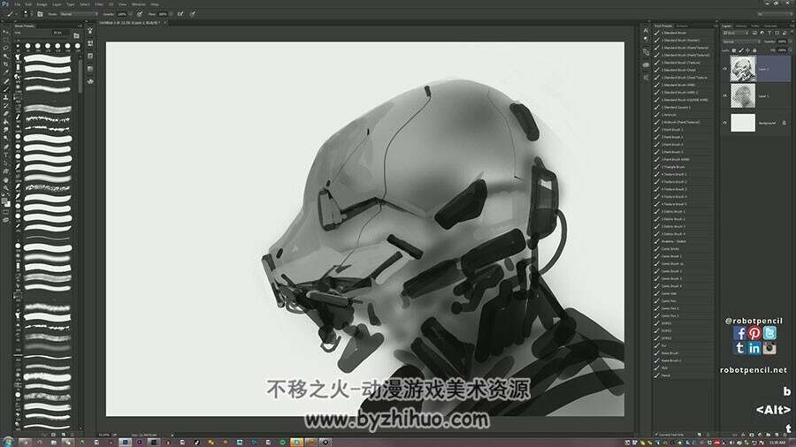 概念设计Anthony Jones超酷机械人绘制视频教程 附PSD和笔刷
