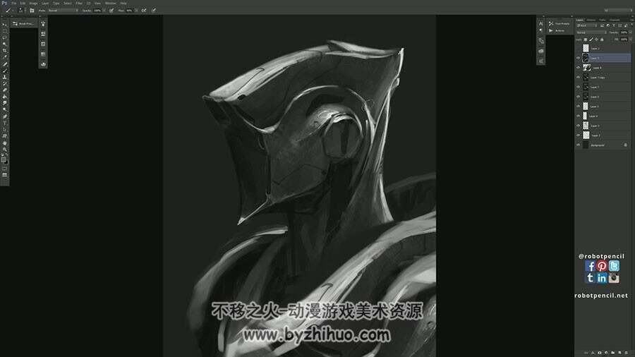 Anthony Jones 概念机械人和怪物绘制视频教程 附PSD和笔刷