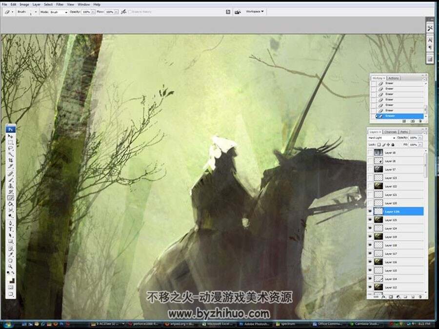 外国教程 影视概念原画骑士森林绘制视频教程 附PSD和笔刷