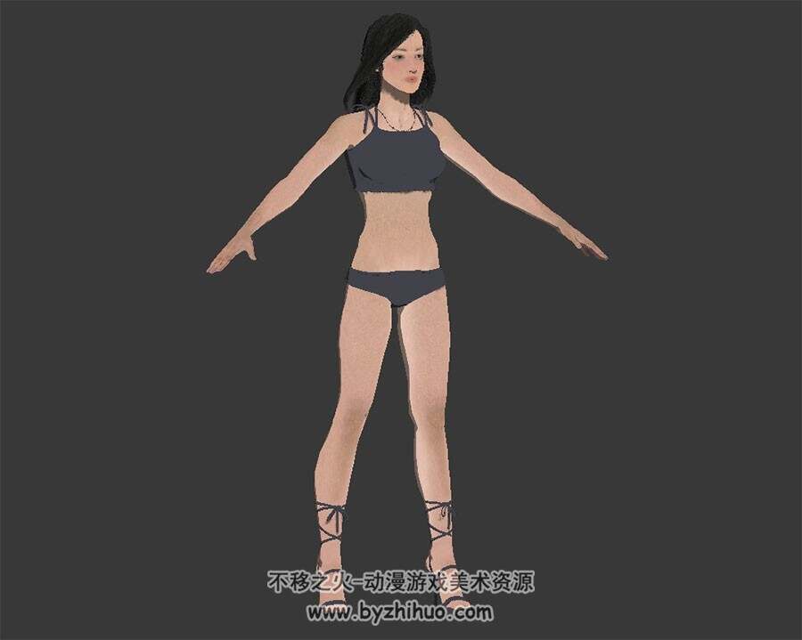 黑发现代女性 内衣高跟鞋 标准体型 3D模型
